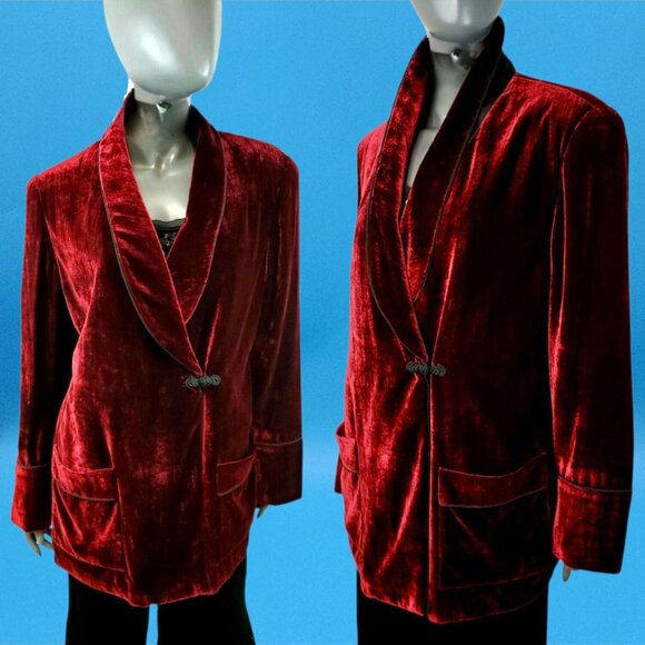 Red Velvet Smoking Tuxedo Jacket High End Black Label Tommy Hilfiger Size 12 - Picture 3 of 10